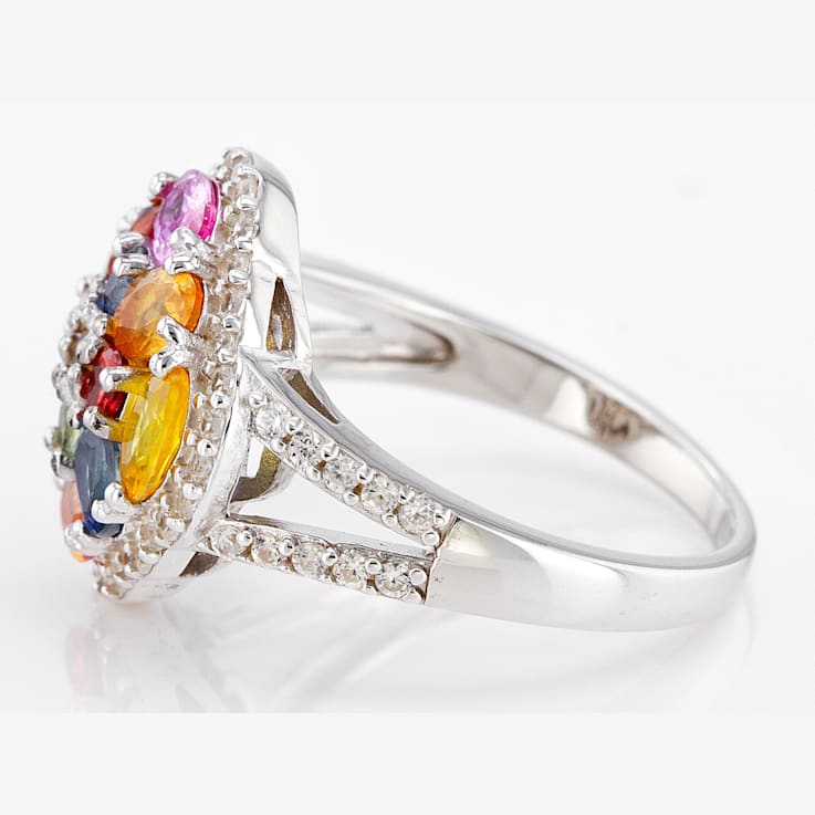 Multi-Sapphire Rhodium Over Sterling Silver Ring 3.04ctw