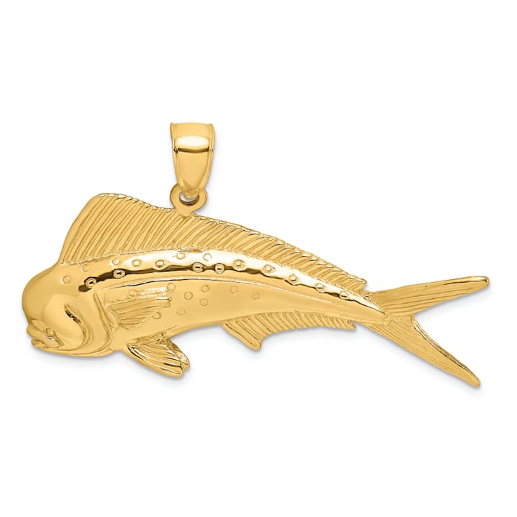 14k Yellow Gold 2D Textured Male Dorado (Mahi-Mahi) Charm