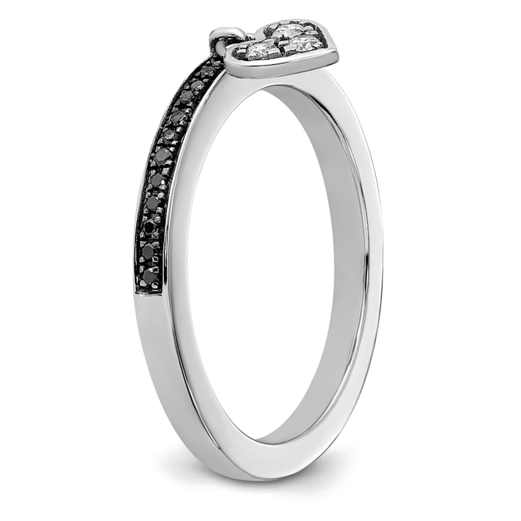 Rhodium Over Sterling Silver Stackable Expressions Heart Black and White
Diamond Ring 0.129ctw