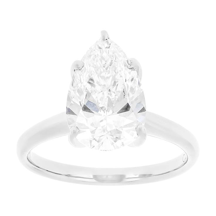 Lab-Grown Diamond Pear Shape Solitaire Ring In 14K White Gold 3.00ct