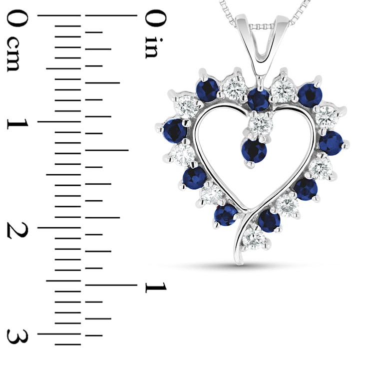 0.88ctw Blue Sapphire and White Diamond Heart Shaped Pendant 14k White Gold