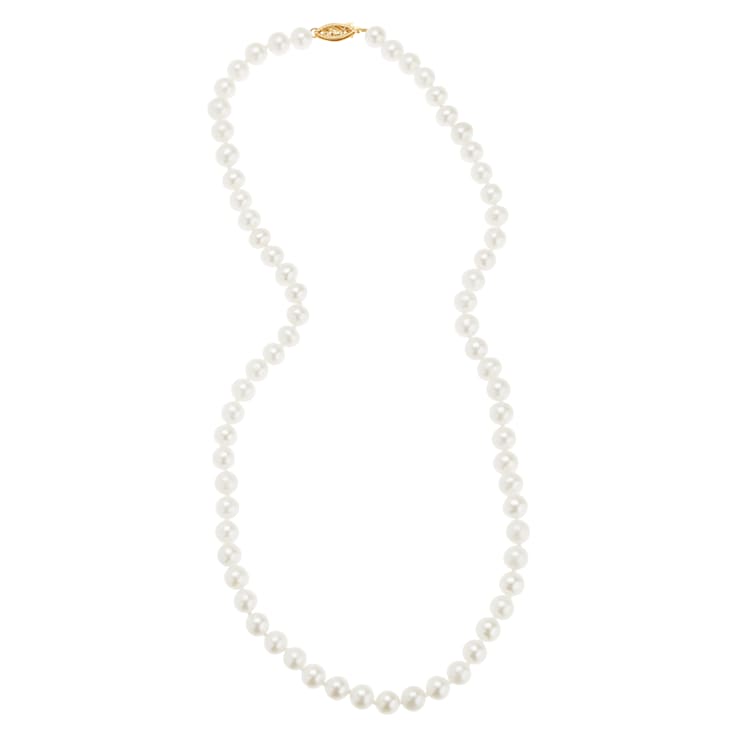 6-7mm Round White Freshwater Pearl 10K Yellow Gold Tennis Necklace