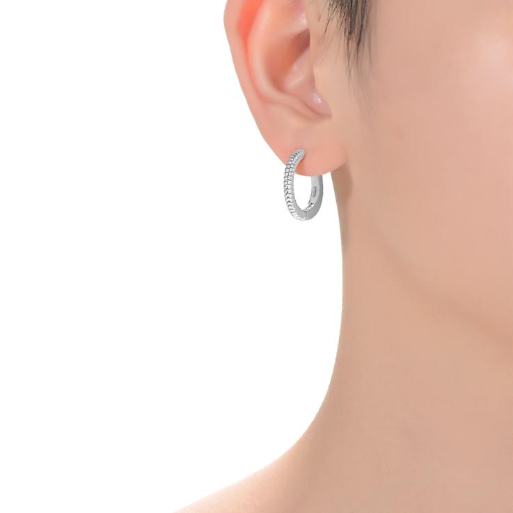 Scalloped Hoop Earrings In Rhodium Over Brass