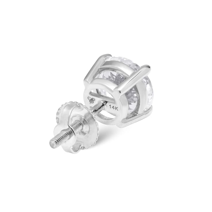 White Cubic Zirconia 14k White Gold Studs With Velvet Gift Box 2ctw