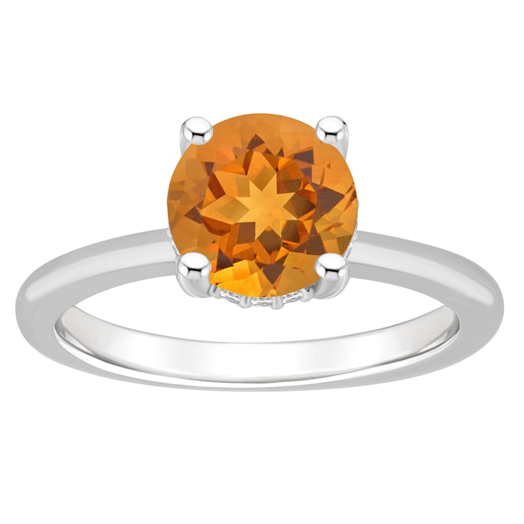 8mm Round Citrine With Diamond Accents Rhodium Over Sterling Silver
Hidden Halo Ring