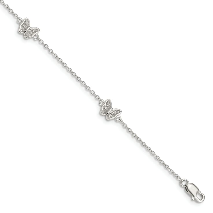 Rhodium Over Sterling Silver Cubic Zirconia Butterfly with 1-inch
Extender Children's Bracelet
