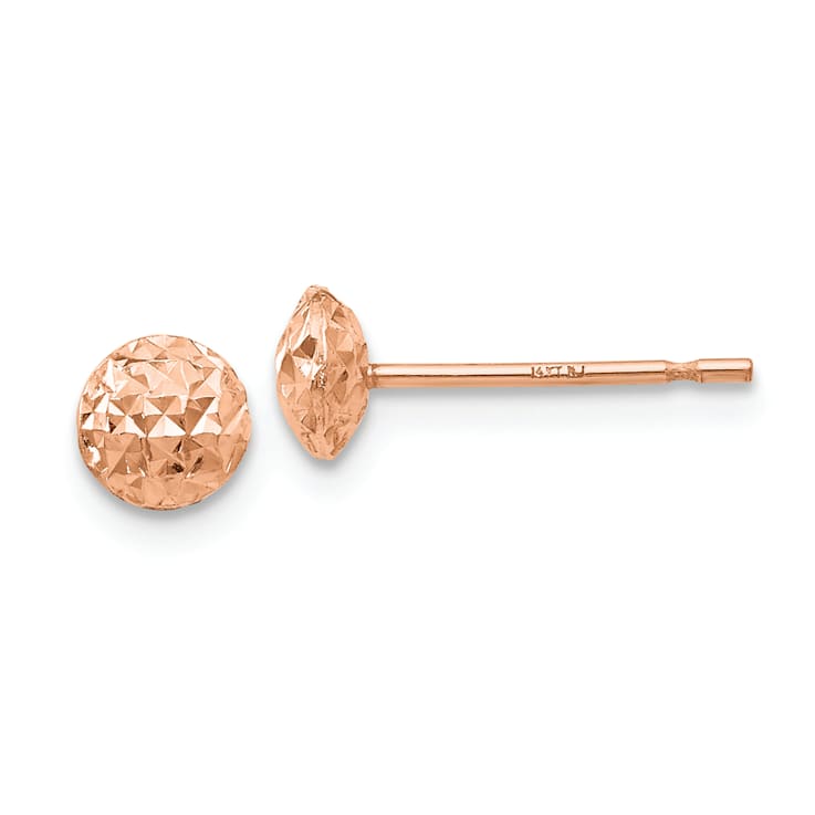 14k Rose Gold 5mm Diamond-cut Puffed Circle Stud Earrings