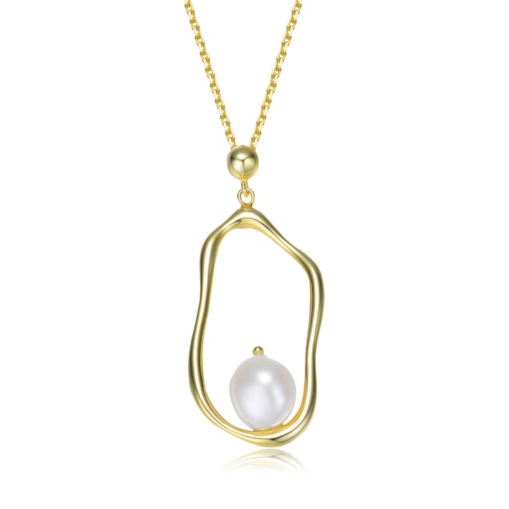 Pear Shape Pearl Halo Pendant In 14K Gold Over Sterling Silver