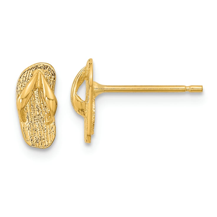 14k Yellow Gold Polished and Textured Flip Flop Stud Earrings