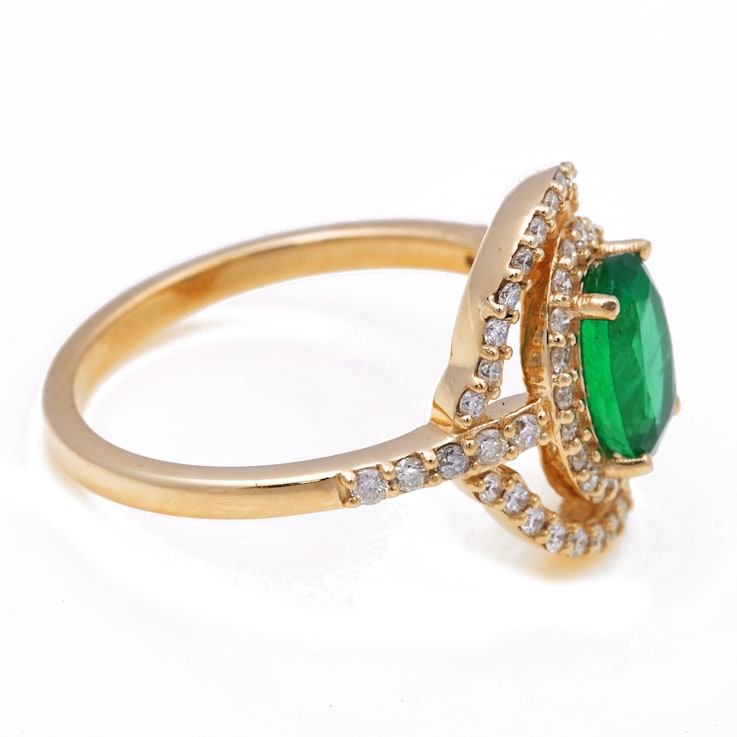 1.14 Ctw Emerald With 0.48 Ctw White Diamond Ring in 14K YG
