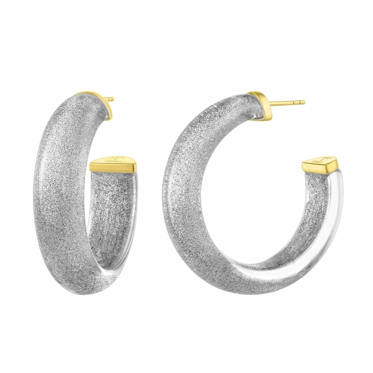 14K Yellow Gold Over Sterling Silver Medium Illusion Acrylic Hoops in Pixi