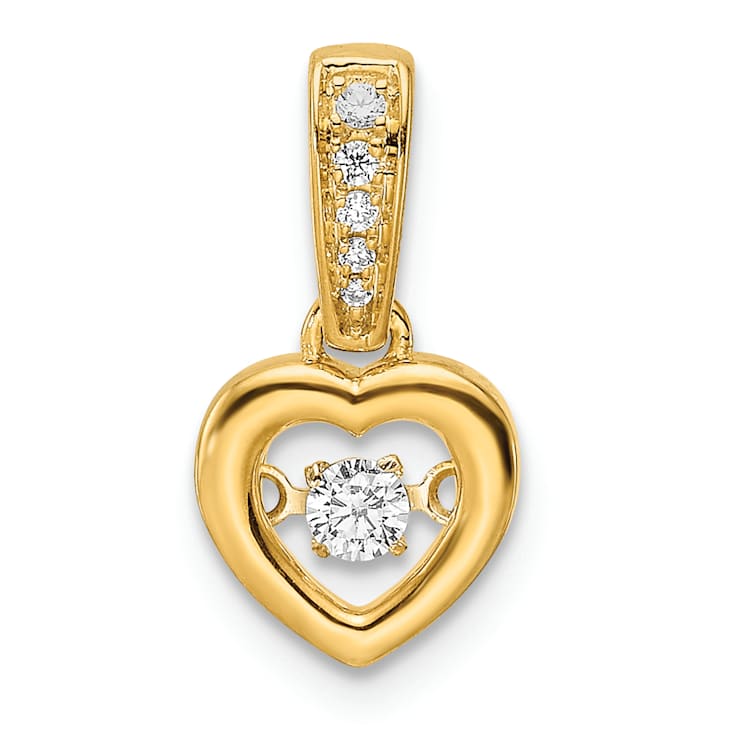 14k Yellow Gold Diamond Polished Heart Dangle Pendant
