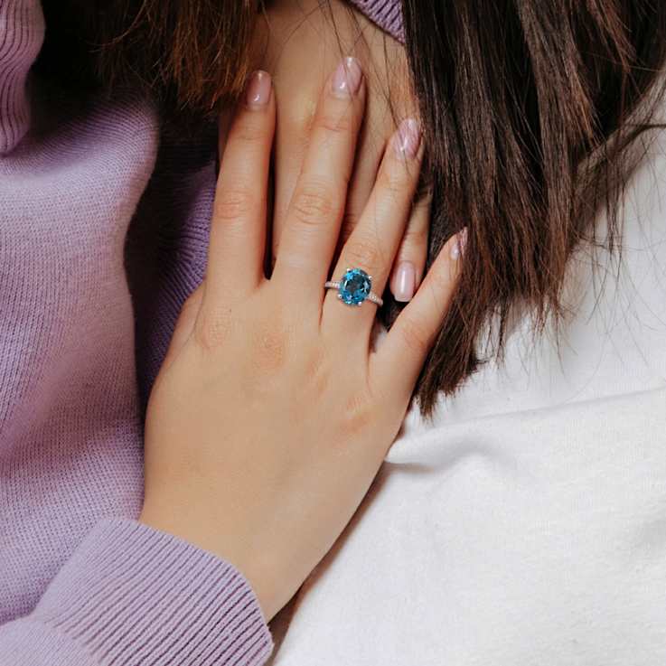 London Blue Topaz and Diamond 14K White Gold Ring 5.32ctw