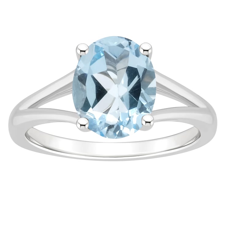 10x8mm Oval Sky Blue Topaz Rhodium Over Sterling Silver Ring
