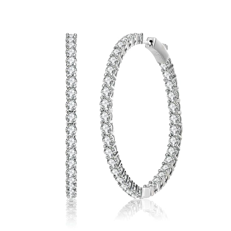 Inside-Out CZ Pave Hoop Earrings In White Rhodium Over Brass