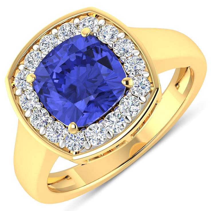 2.47ctw Violet Tanzanite and Diamond 14K Yellow Gold Halo Ring