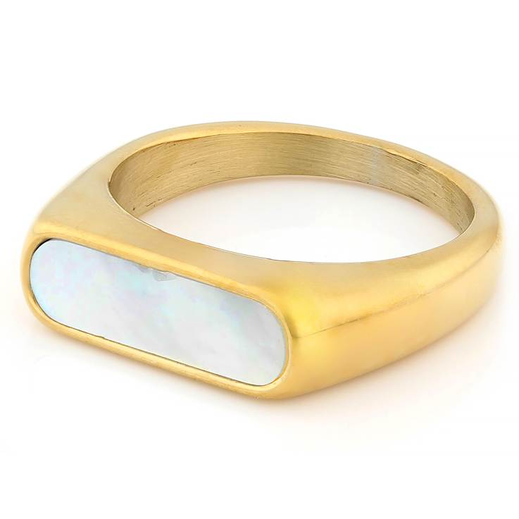Mother-Of-Pearl Signet Gold-Tone Ring