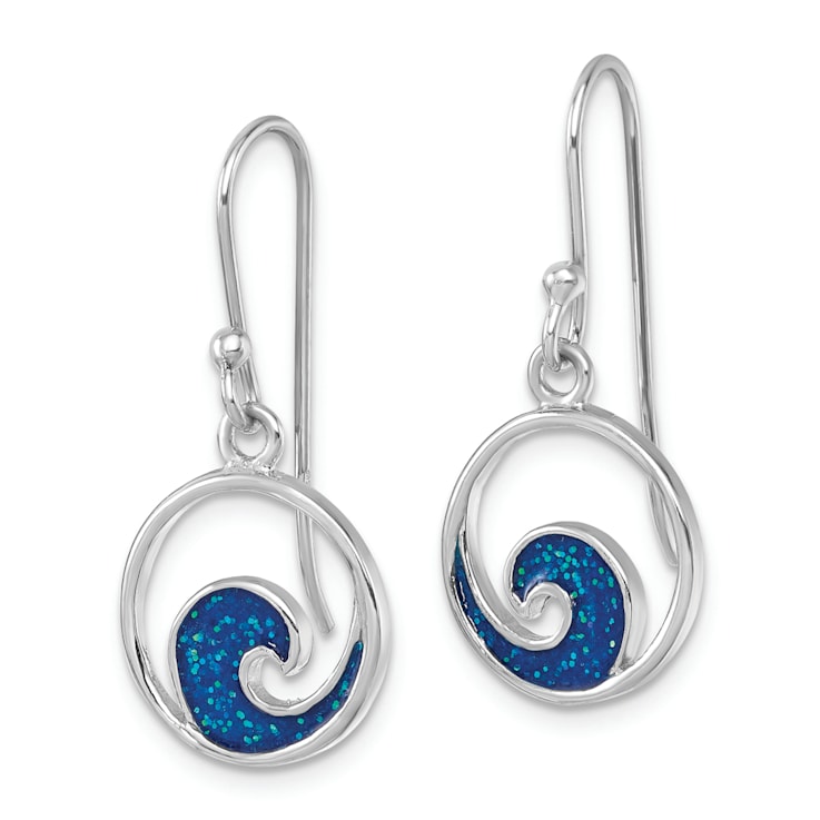 Rhodium Over Sterling Silver Enameled Wave Dangle Earrings