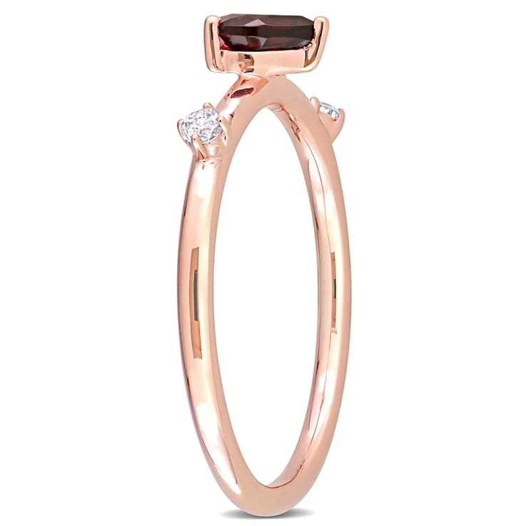 Garnet and White Topaz 10K Rose Gold Ring 0.62ctw