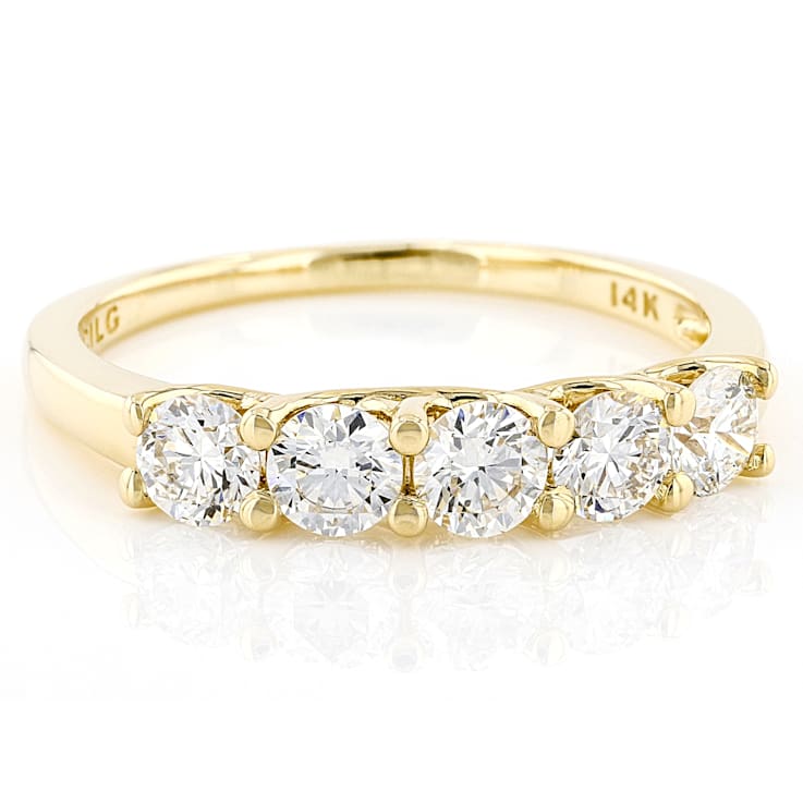 White Lab-Grown Diamond 14k Yellow Gold 5-Stone Band Ring 1.00ctw