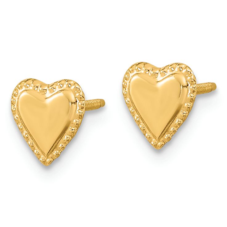 14k Yellow Gold Children's Textured 8mm Heart Stud Earrings