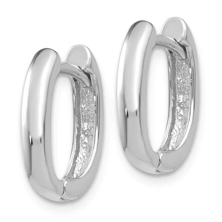 Rhodium Over 14k White Gold 1/2" Oval Hinged Hoop Earrings