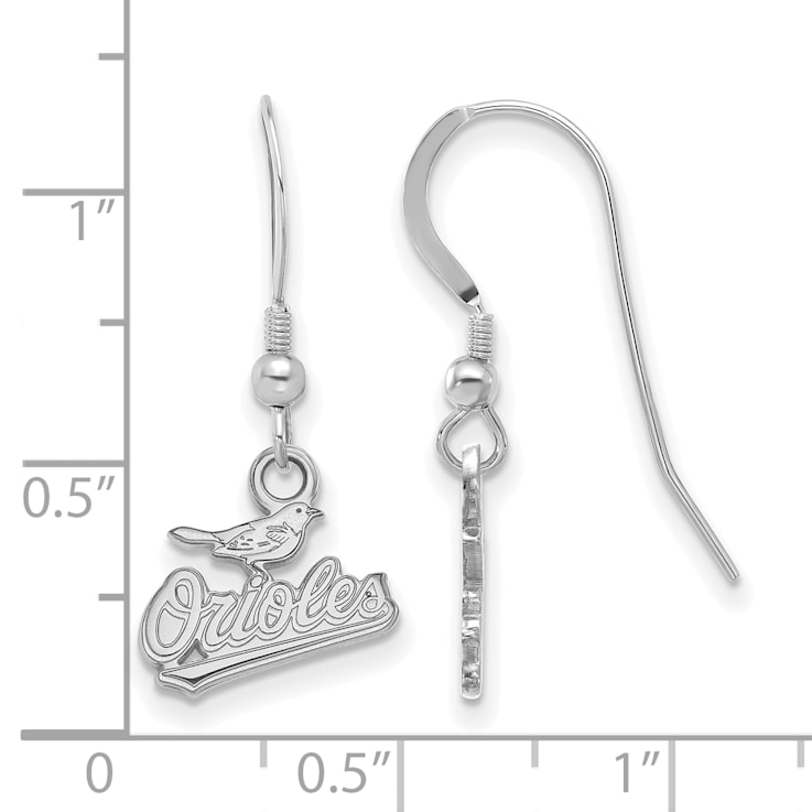 Rhodium Over Sterling Silver MLB LogoArt Baltimore Orioles Dangle Earrings