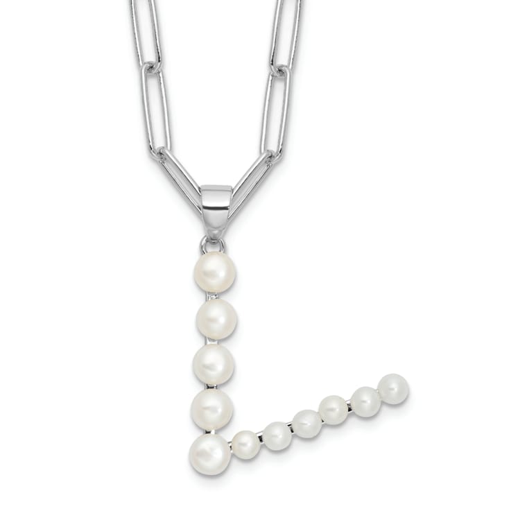 Rhodium Over Sterling Silver 3-5.5mm Freshwater Cultured Pearl LETTER V
18-inch Necklace