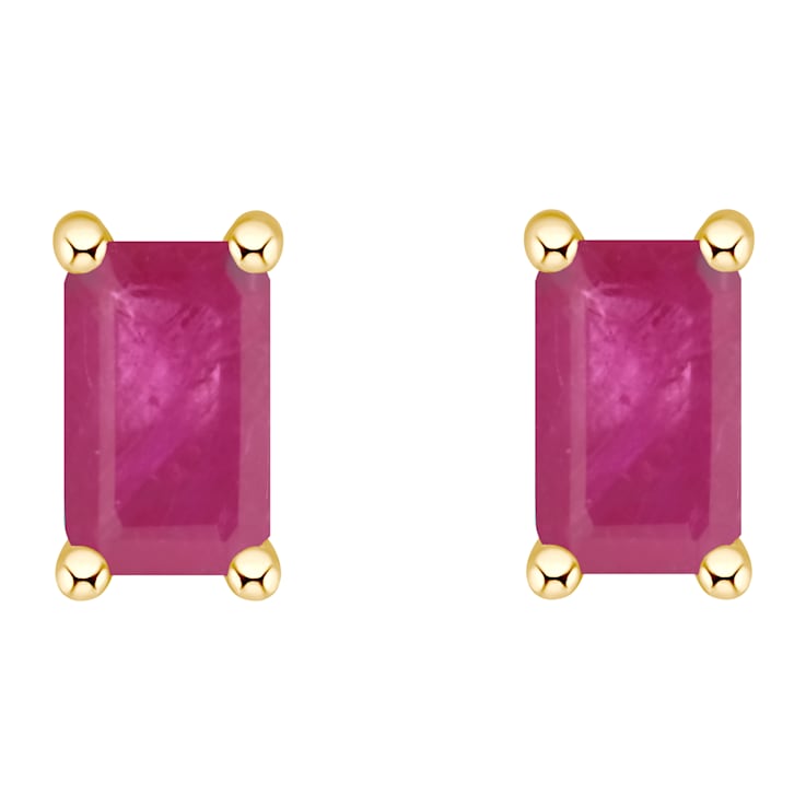 5x3mm Emerald Cut Ruby 14k Yellow Gold Stud Earrings