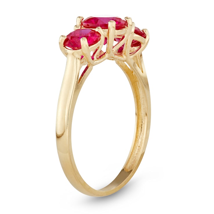 Lab Created Ruby 3-Stone 10K Yellow Gold Ring 2.00ctw