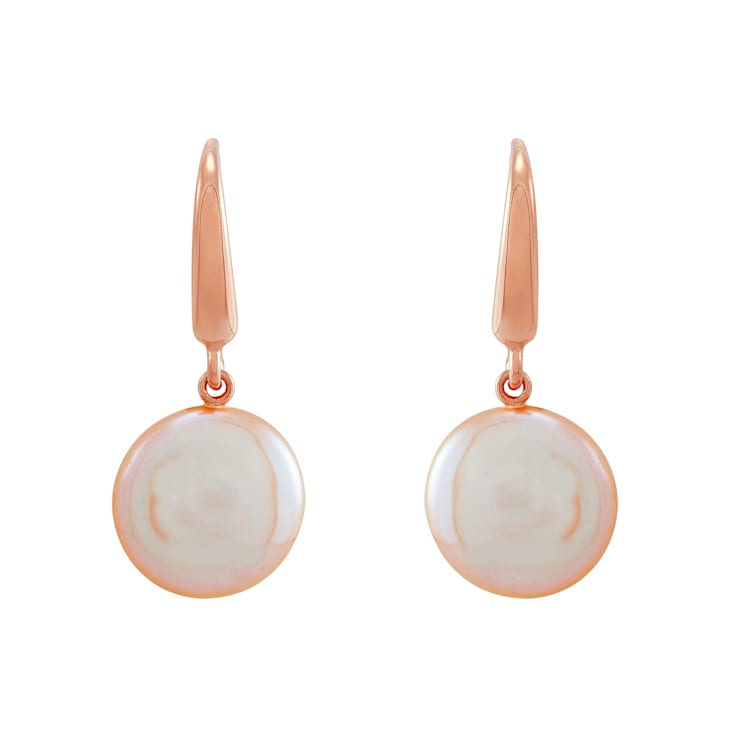 Coin Shape Light Pink Freshwater Pearl 14K Rose Gold Over Sterling
Silver Solitaire Drop Earrings