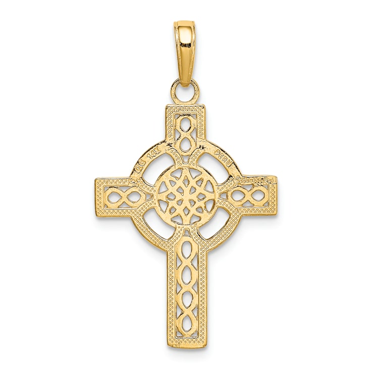 14K Yellow Gold Diamond-cut Celtic Cross Pendant