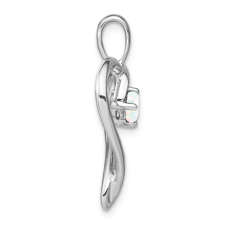 Rhodium Over 14k White Gold Lab Created Opal Heart Pendant