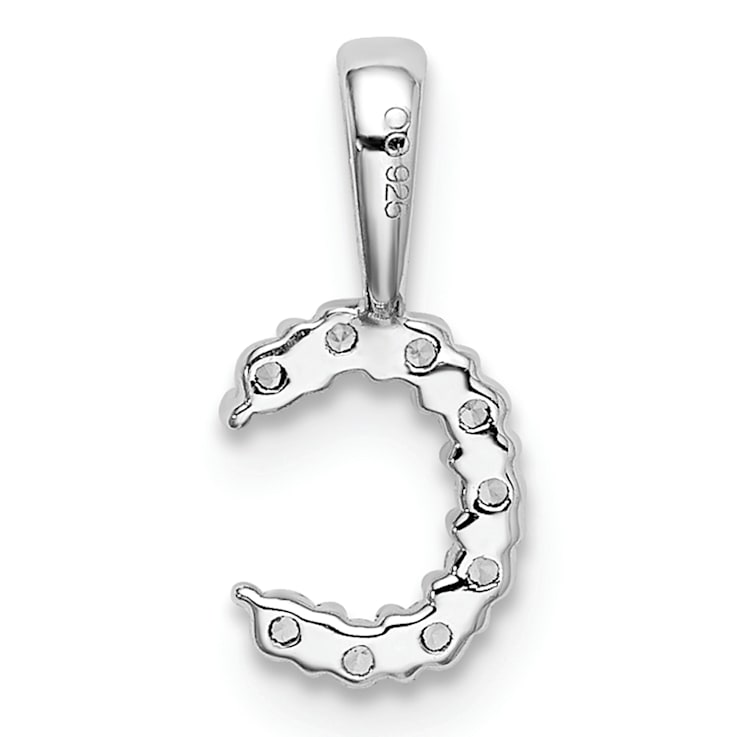 Rhodium Over 14K White Gold Lab Grown Diamond Letter C Initial Pendant