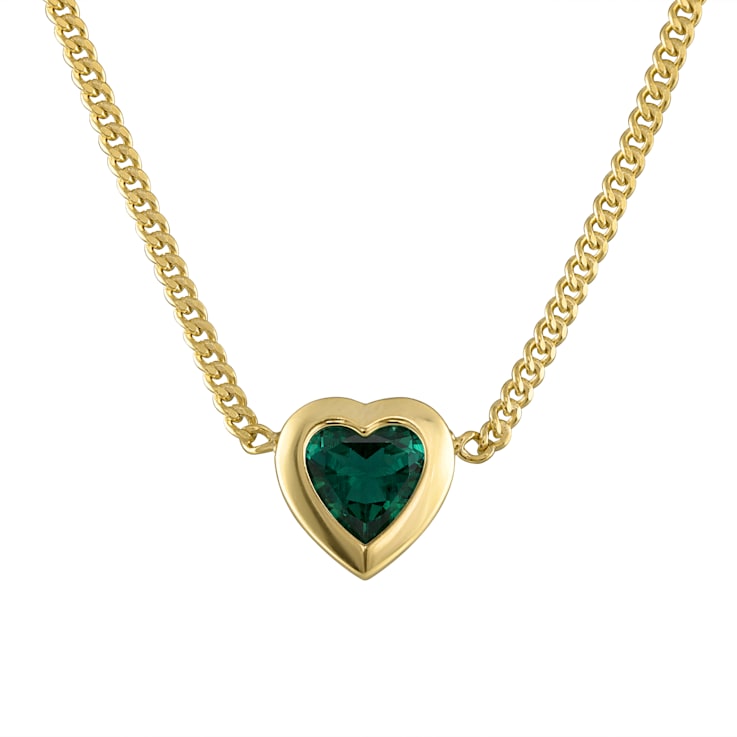 14K Yellow Gold Over Sterling Silver Lab Created Emerald Heart Curb
Chain Necklace .8ctw