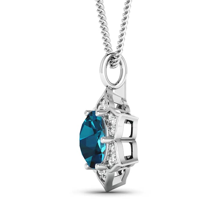 2.05ctw 14K White Gold Blue London Blue Topaz and White Diamond Pendant
with 18 inch Cable Chain