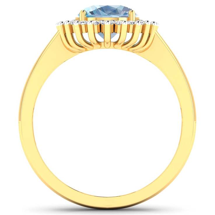1.15ctw Blue Aquamarine and Diamond 14K Yellow Gold Halo Ring