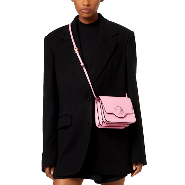Versace La Medusa Logo Plaque Pink Pebbled Leather Crossbody Bag 15308A