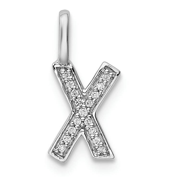 14K White Gold Diamond Letter X Initial Pendant
