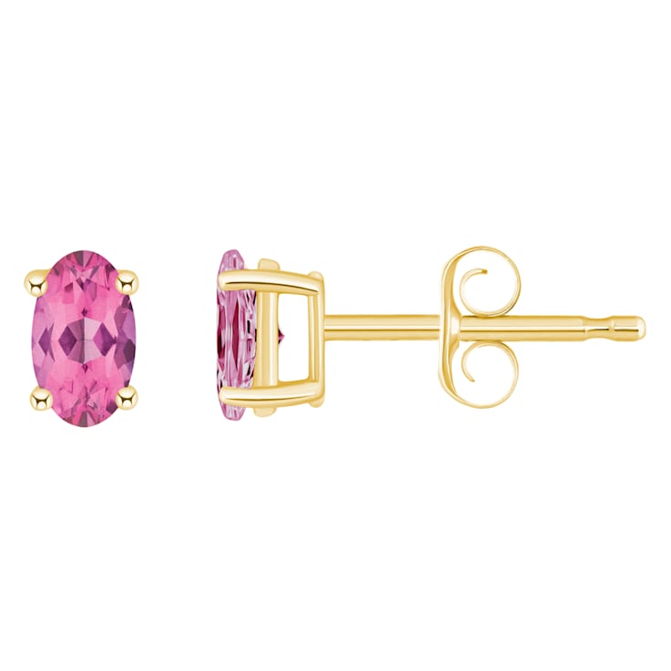 5x3mm Oval Pink Topaz 14k Yellow Gold Stud Earrings