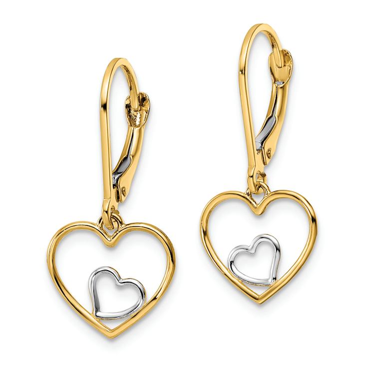 14k Yellow Gold and Rhodium Over 14k Yellow Gold Heart inside Heart
Dangle Earrings