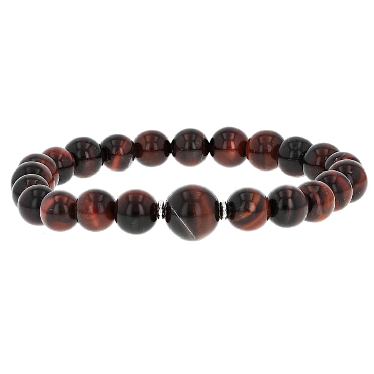 Multi-Color Tiger's Eye Stretchable Bracelet Set Of 3 In Sterling Silver