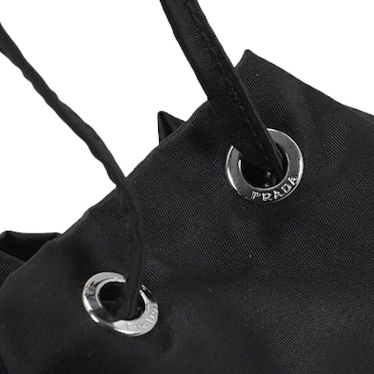 Prada Black Tessuto Nylon Triangle Logo Drawstring Bucket