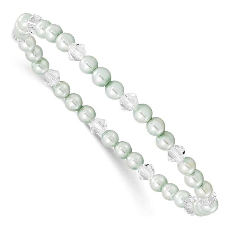 Children's 4mm Green Shell Bead and Crystal Stretch Bracelet