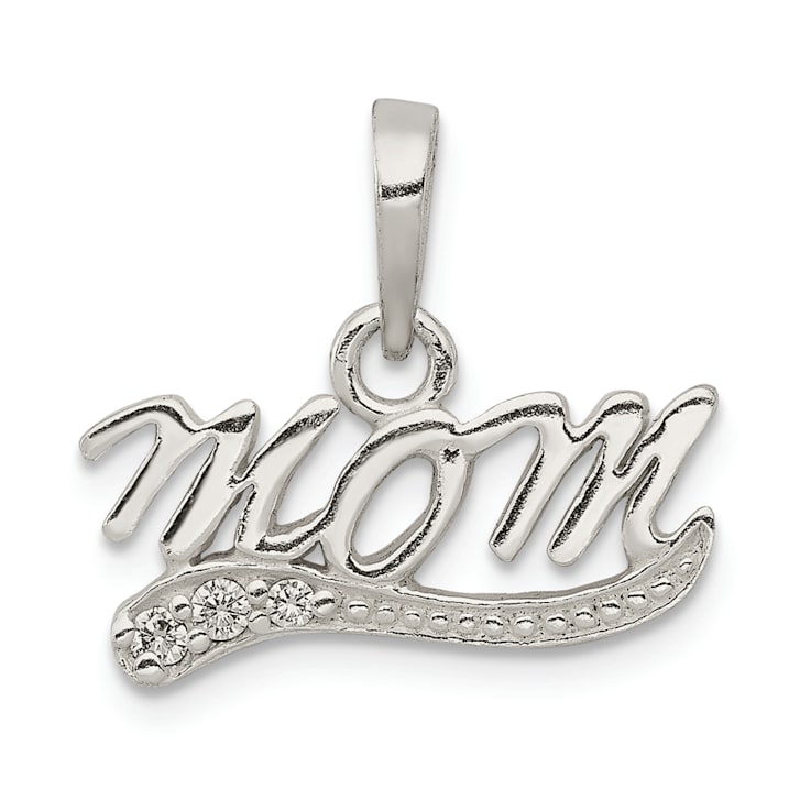 Sterling Silver Cubic Zirconia Polished Mom Pendant