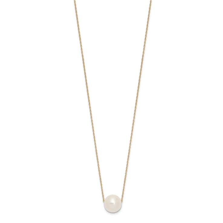 14K Yellow Gold 10-11mm Round White Fresh Water Cultured Pearl Rope Necklace
