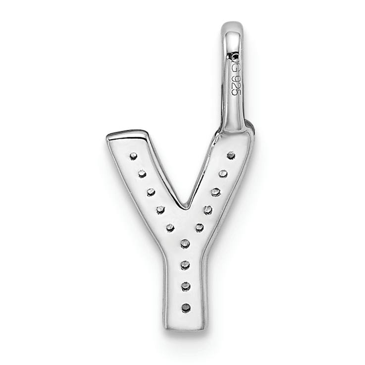 14K White Gold Diamond Letter Y Initial Pendant
