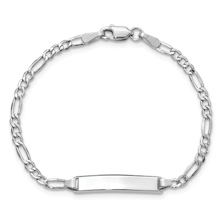 Rhodium Over 14k White Gold Semi-Solid Polished Figaro Link ID Bracelet