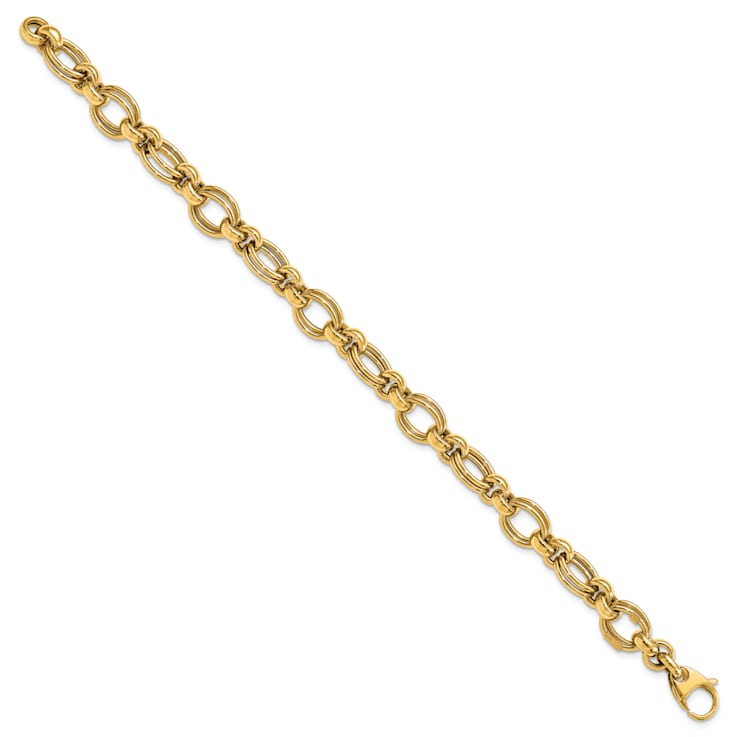 14k Yellow Gold Polished 3D 7mm Fancy Link Bracelet
