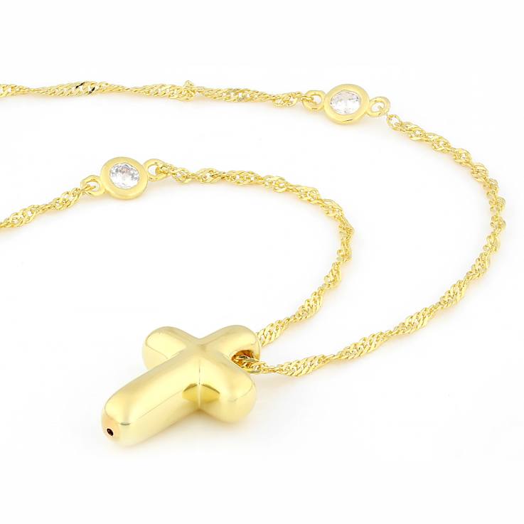 CZ Cross Pendant Necklace In 18K Gold Over Sterling Silver